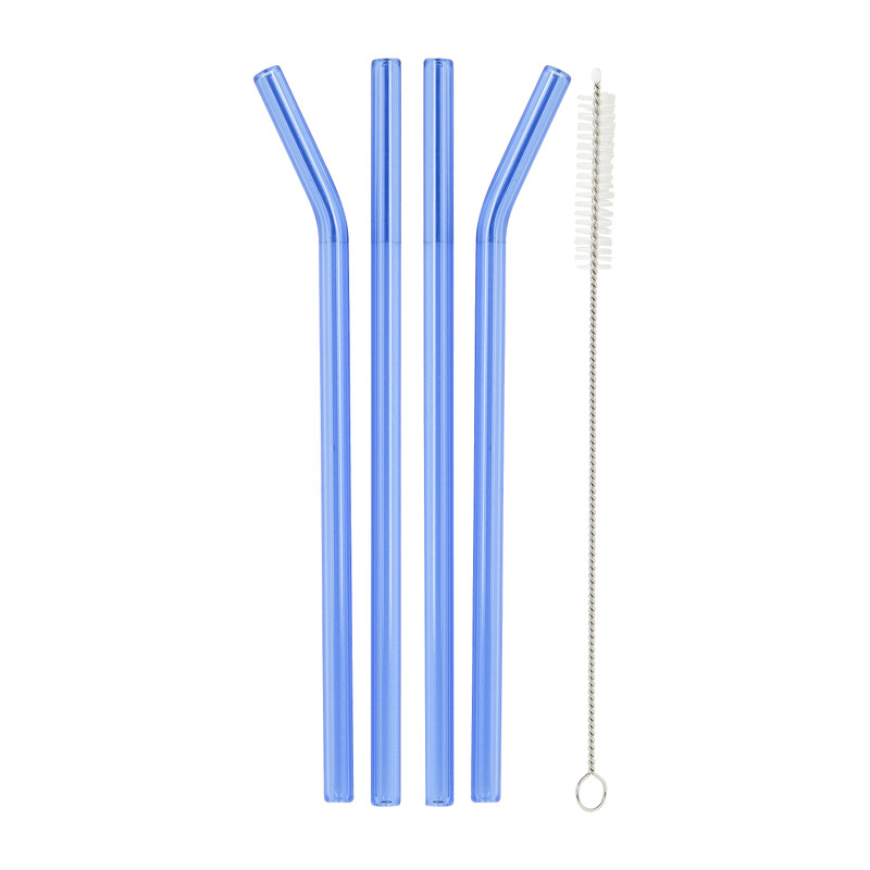 Rietjes van glas - blauw - set van 4