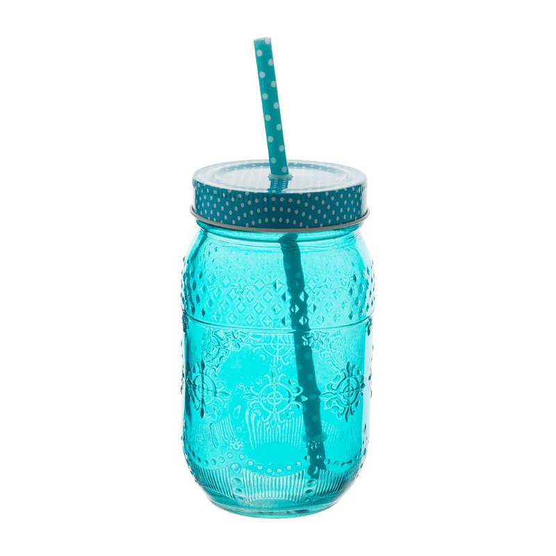 Mason Jar beker met rietje - 55 cl - set van 4