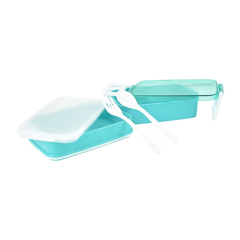 Lunchbox met bestek -  2-vaks - groen 