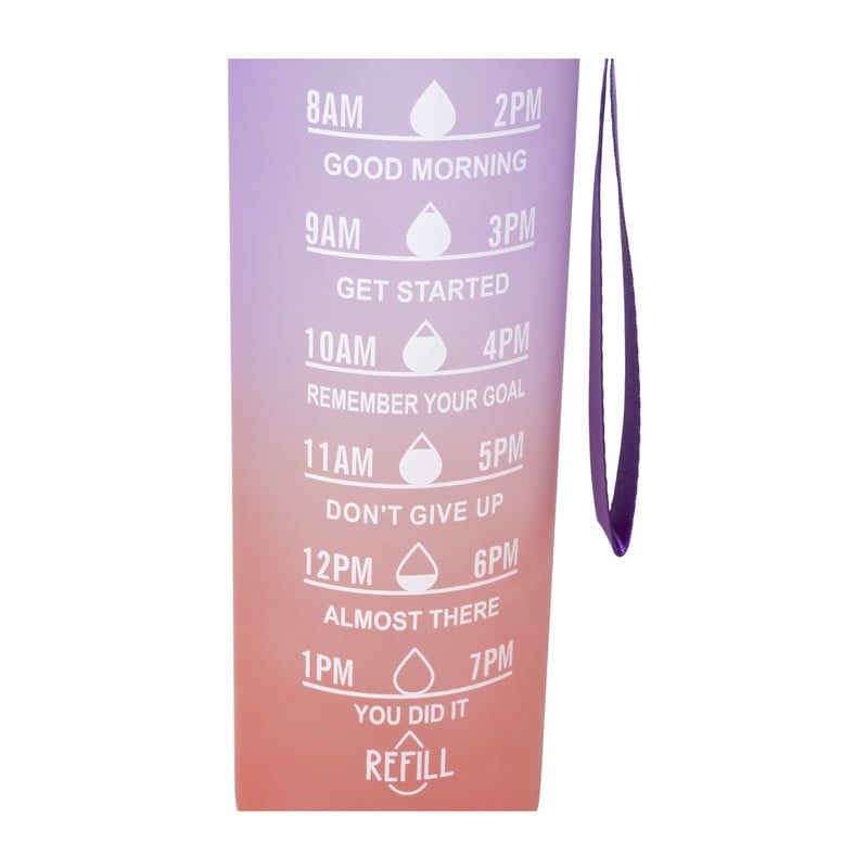 Motivatie waterfles - paars/roze - 1 liter