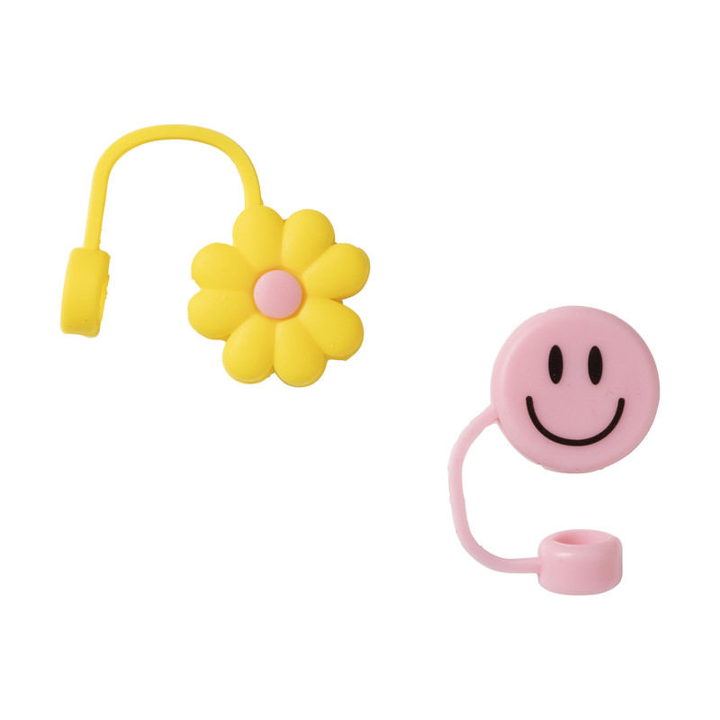 Dop voor rietjes set van 2 - geel/roze