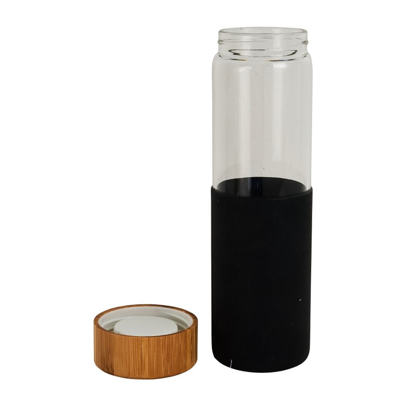 Drinkfles - bamboe dop - zwart