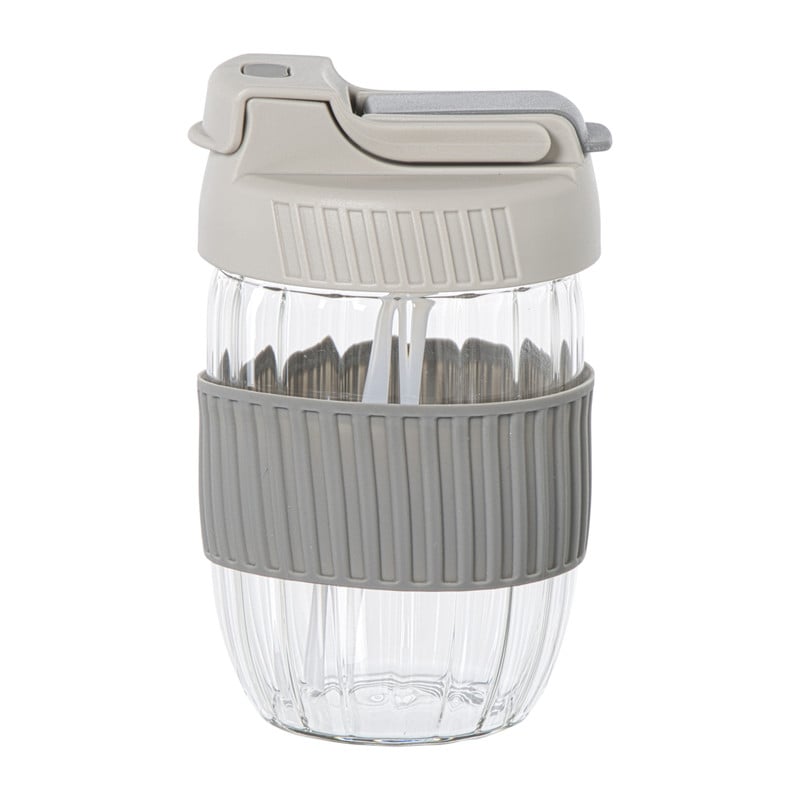 Glazen to-go beker - grijs - 350 ml
