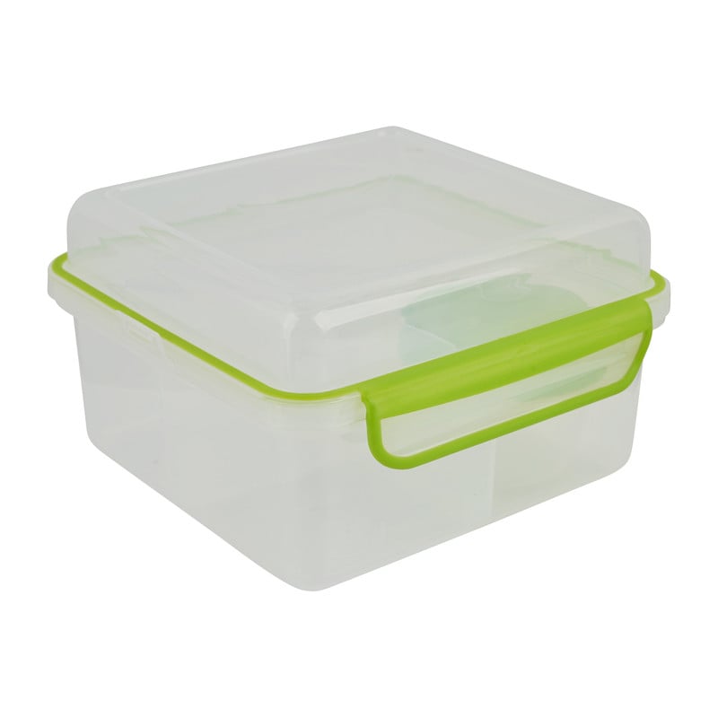 Snackbox 4-vaks met cupje - groen - 18x18x10 cm