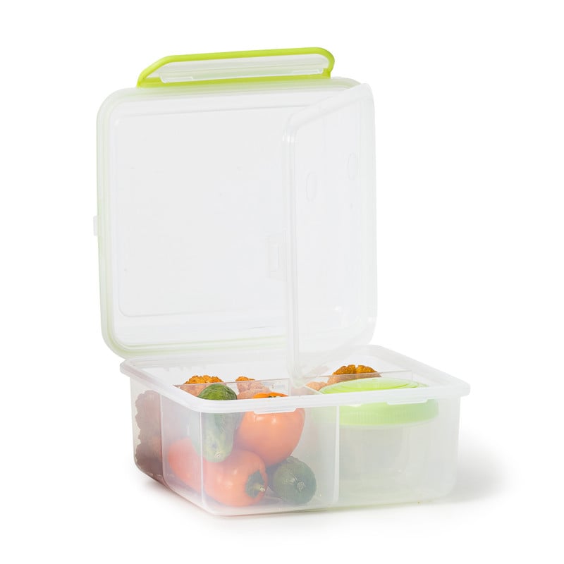 Snackbox 4-vaks met cupje - groen - 18x18x10 cm