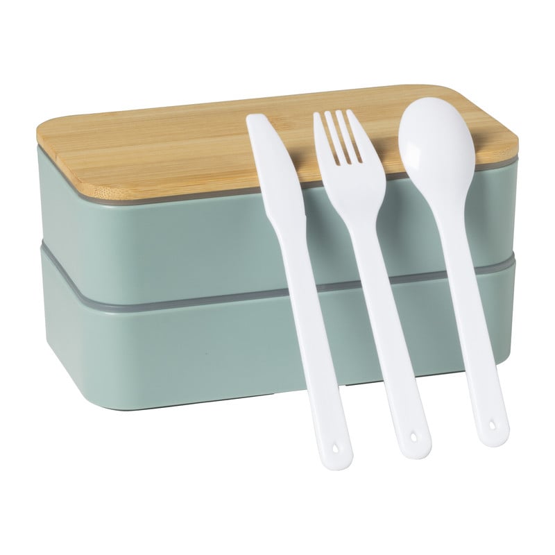 Lunchbox dubbel - groen - 9.5x18.5x10.5 cm
