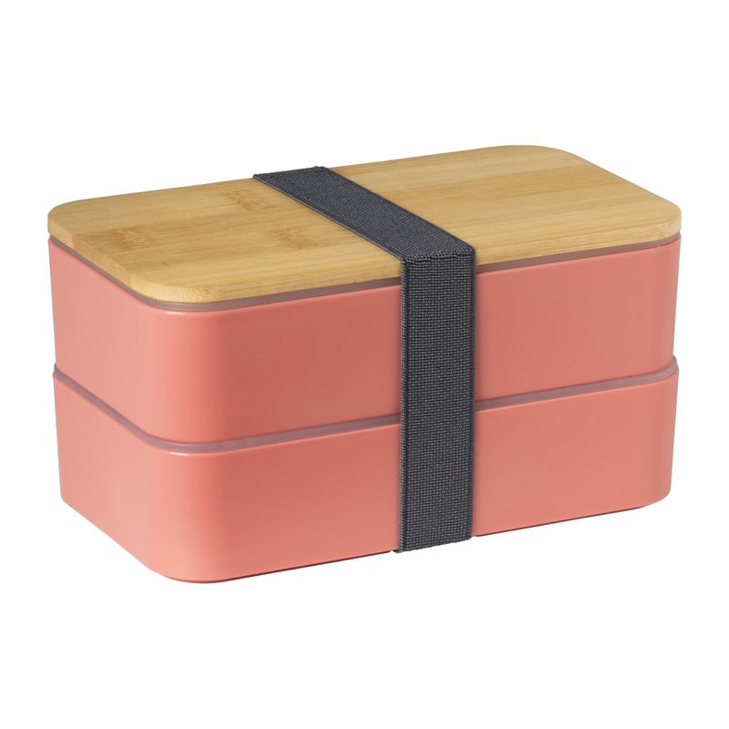 Lunchbox dubbel - roze - 9.5x18.5x10.5 cm