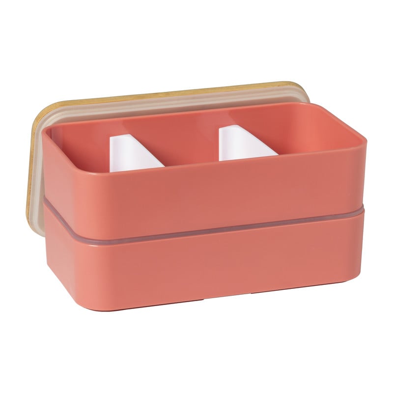 Lunchbox dubbel - roze - 9.5x18.5x10.5 cm