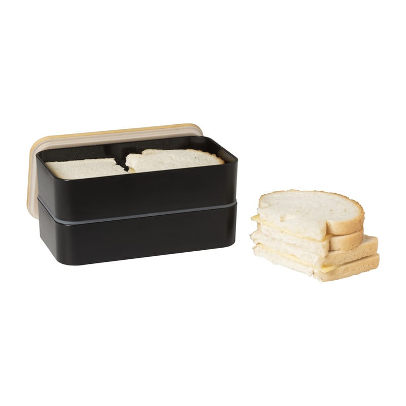 Lunchbox dubbel met bestek - zwart - 700 ml