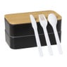 Lunchbox dubbel met bestek - zwart - 700 ml