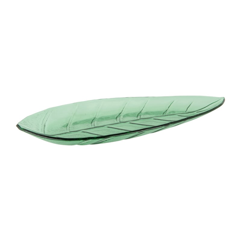 Glazen schaal bladvorm - groen - 35,5x17 cm