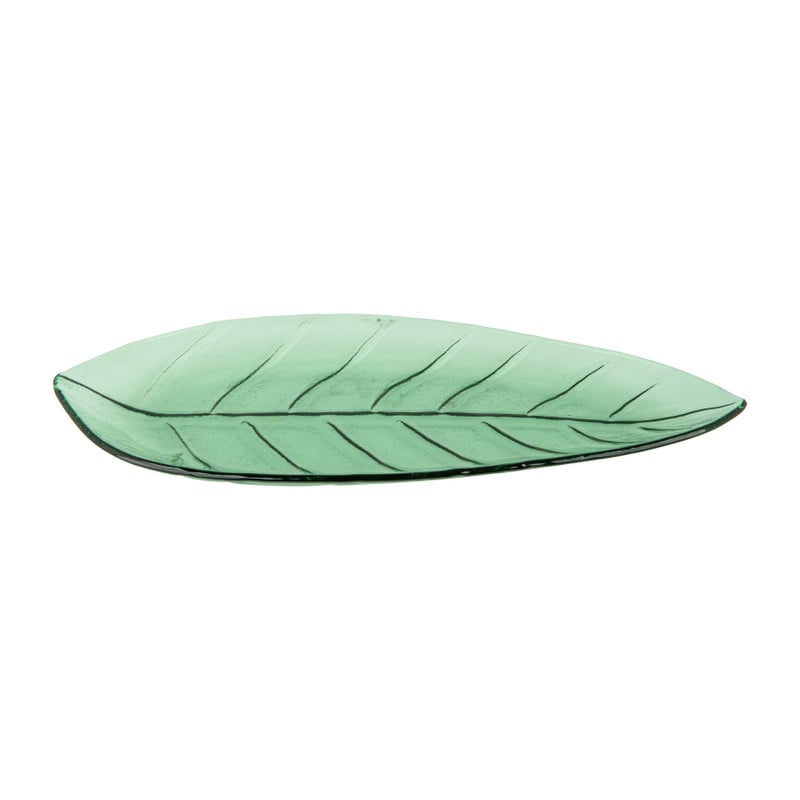 Glazen schaal bladvorm - groen - 35,5x17 cm