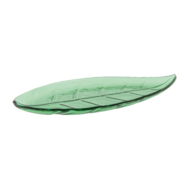 Glazen schaal bladvorm - groen - 24x12 cm