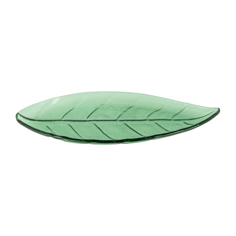 Glazen schaal bladvorm - groen - 24x12 cm