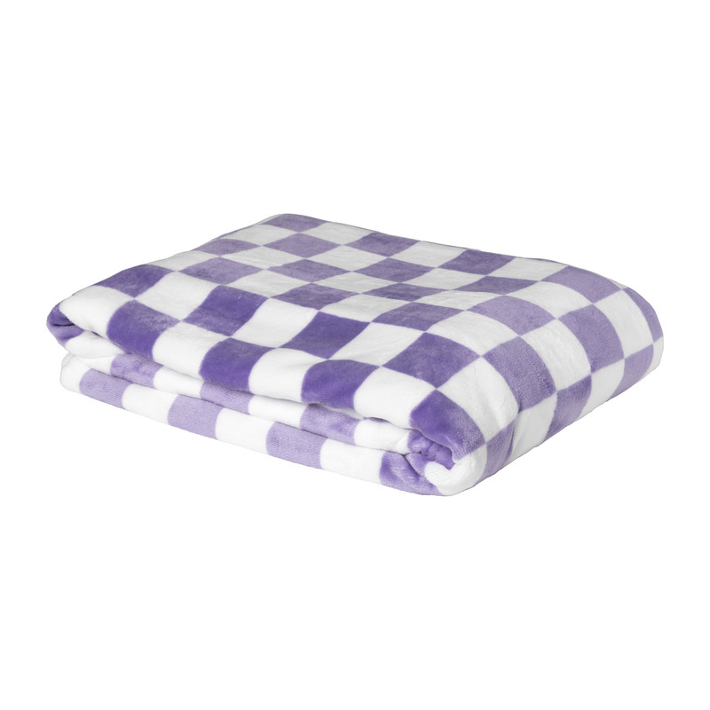 Plaid geblokt - paars/wit - 130x170 cm