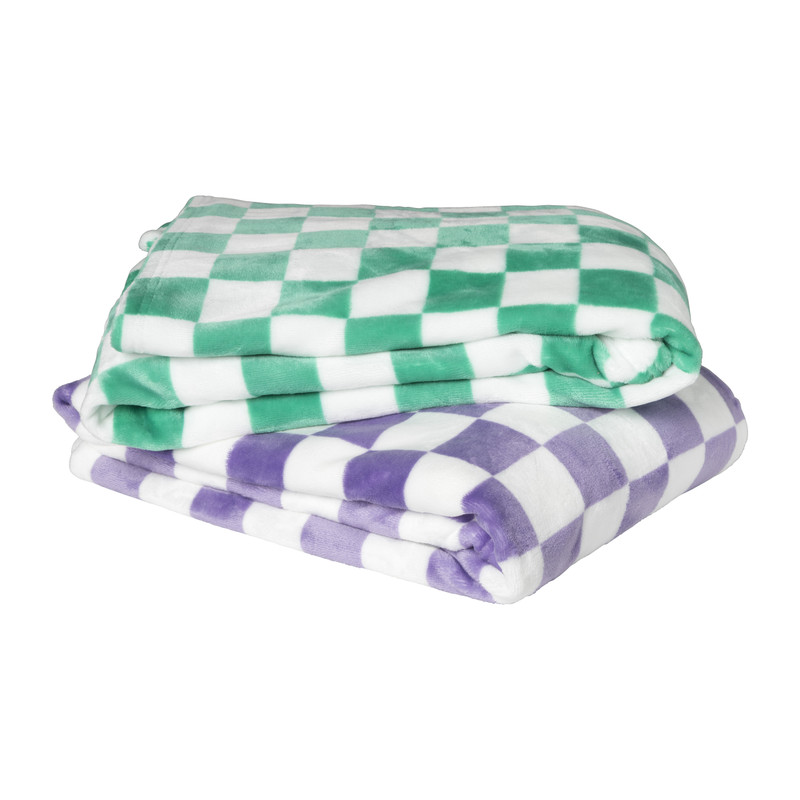 Plaid geblokt - paars/wit - 130x170 cm