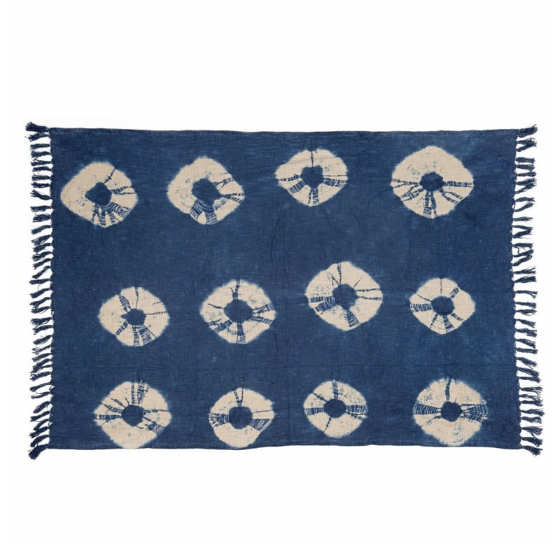 Plaid Shibori cirkel - blauw/wit - 160x130 cm