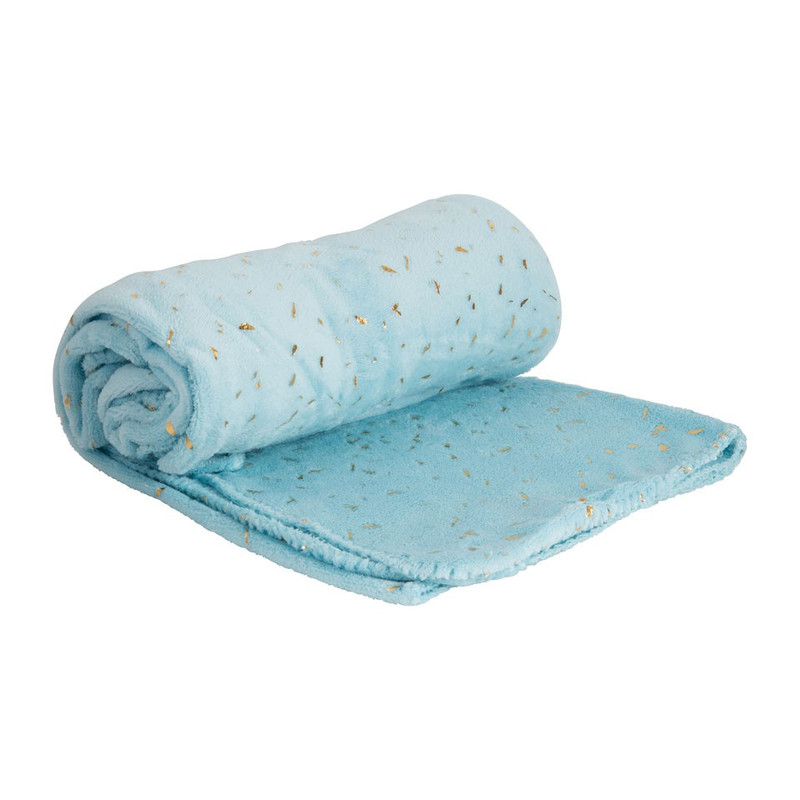 Plaid soft - blauw/goudkleurig - 130x170 cm