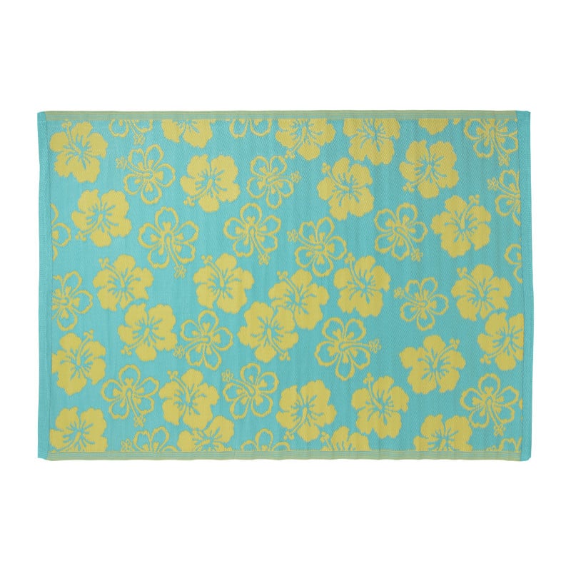Buitenkleed hibiscus - groen/blauw - 120x180 cm