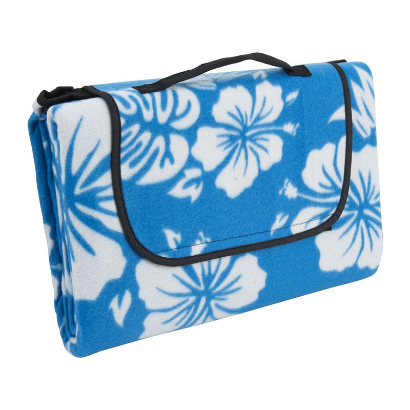 Strand/picknickplaid flowers - blauw
