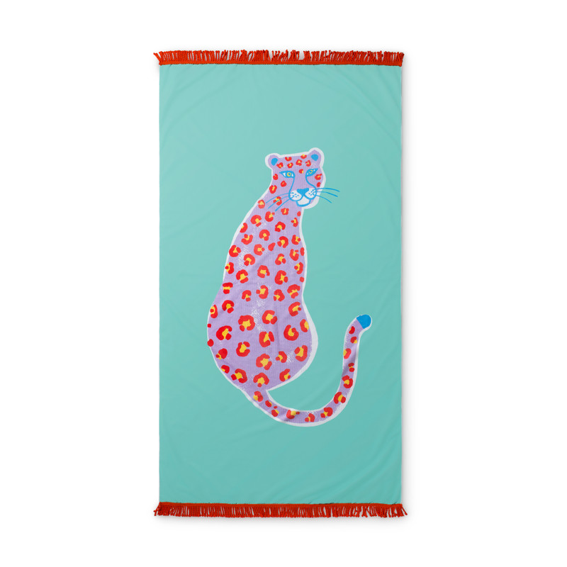 Strandlaken funky leopard - blauw - 180x100 cm 