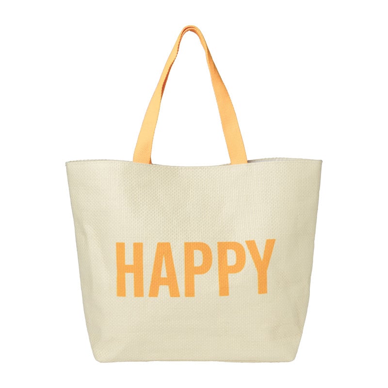 Strandtas Happy - beige/oranje - 53x15x38 cm