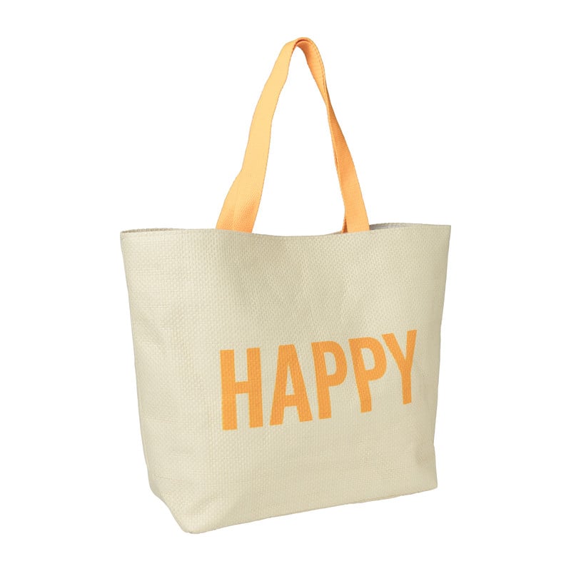 Strandtas Happy - beige/oranje - 53x15x38 cm