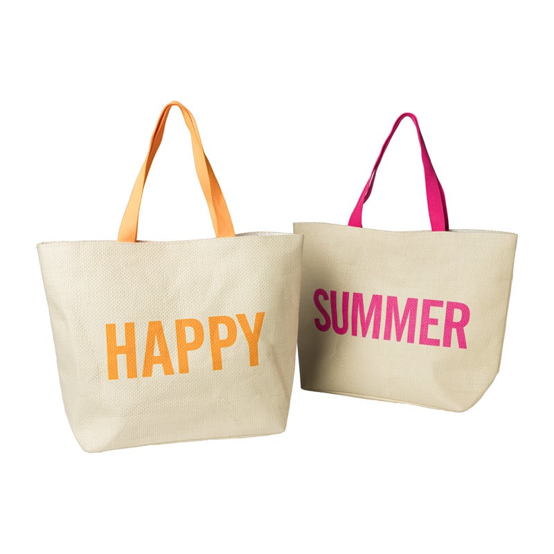 Strandtas Happy - beige/oranje - 53x15x38 cm