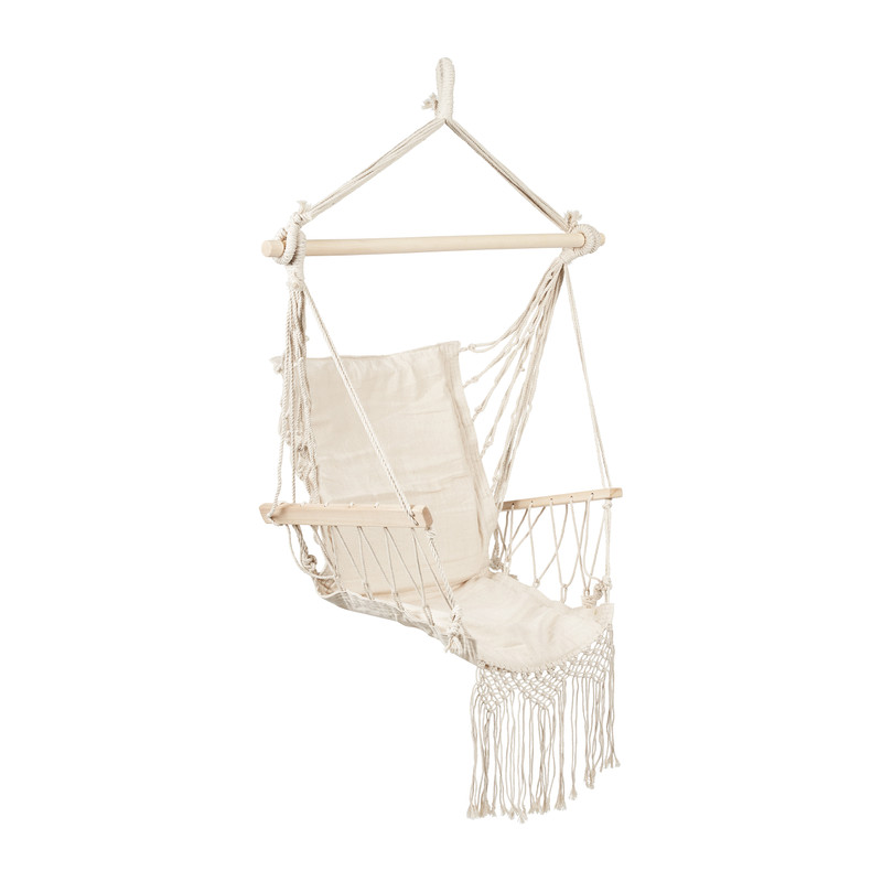 Hangstoel met franjes - beige - 90x95x50 cm