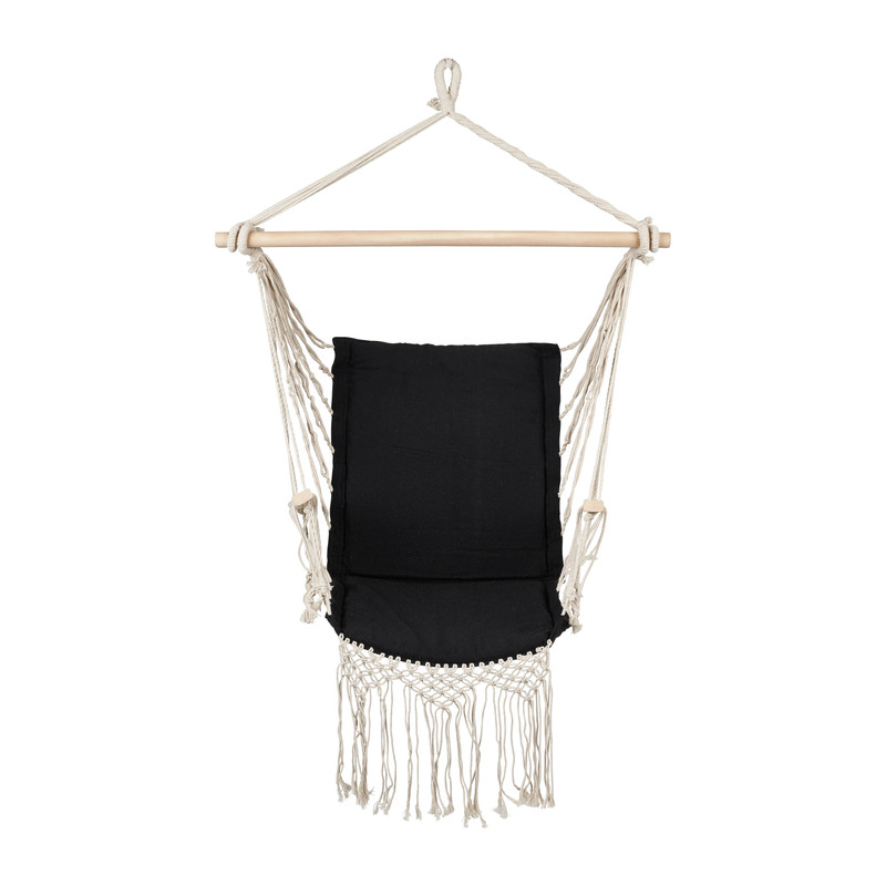 Hangstoel met franjes - zwart - 90x95x50 cm