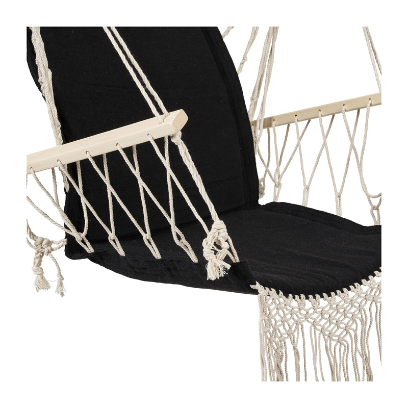 Hangstoel met franjes - zwart - 90x95x50 cm