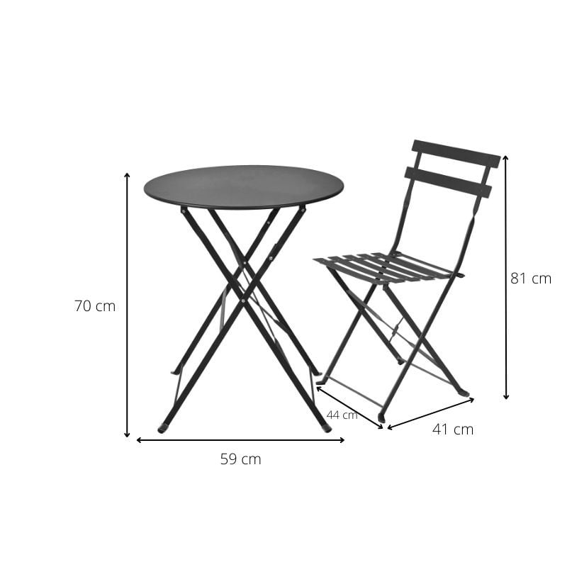Bistroset tafel + 2 stoelen - zwart - ⌀59x70 | 41x44x81 cm