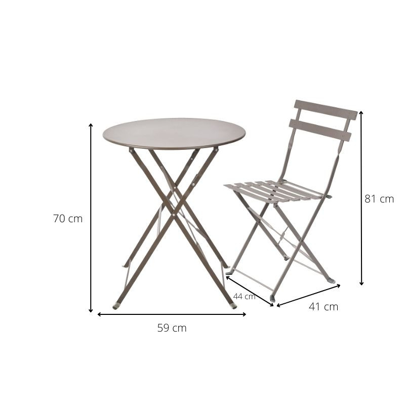 Bistroset tafel + 2 stoelen - grijs -⌀59x70 | 41x44x81 cm