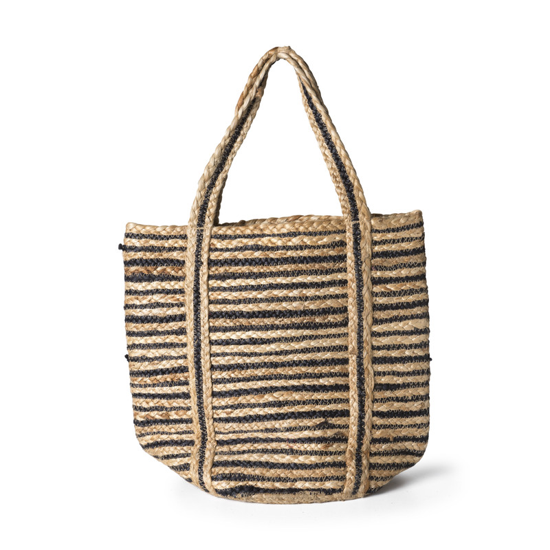 Jute tas zwarte strepen - naturel/zwart - 35x50 cm
