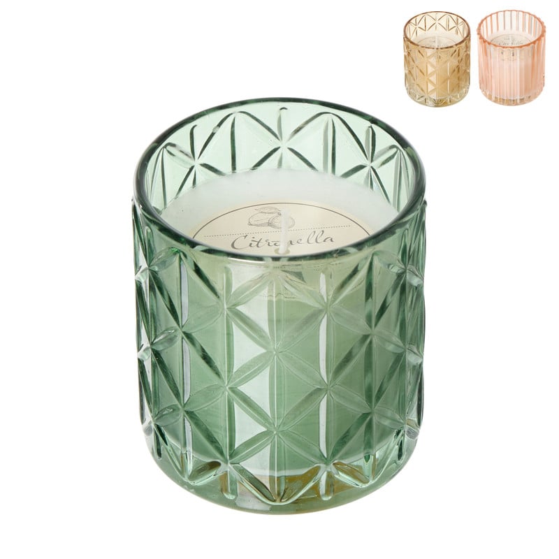 Citronella kaars in geribbeld glas - ø7.2x8 cm - diverse varianten