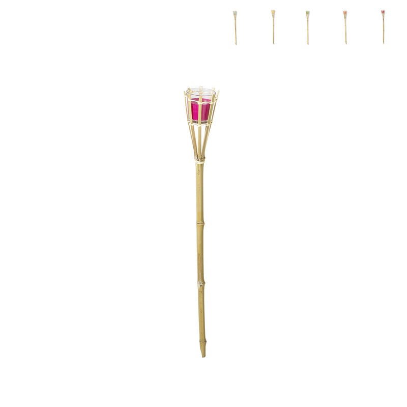 Bamboe tuinfakkel met kaars - diverse kleuren - 76 cm 