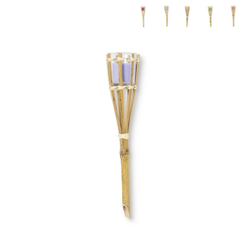 Bamboe tuinfakkel met kaars - diverse kleuren - 30 cm 