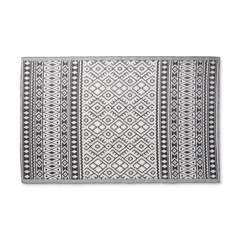 Buitenkleed ethnic - zwart/wit - 120x180 cm