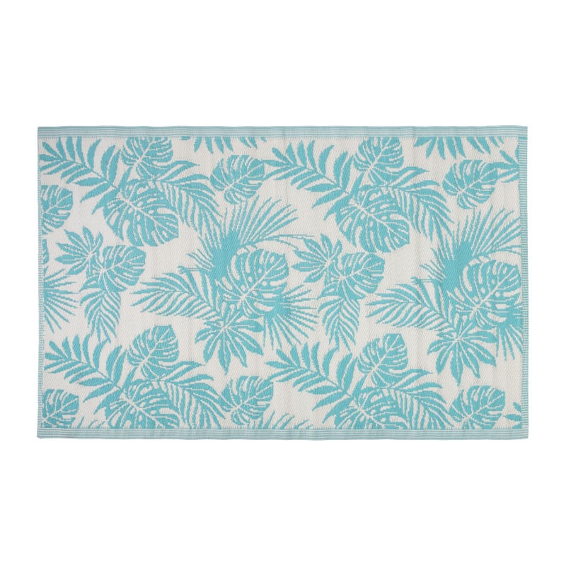 Buitenkleed leaves - blauw/wit - 120x180 cm