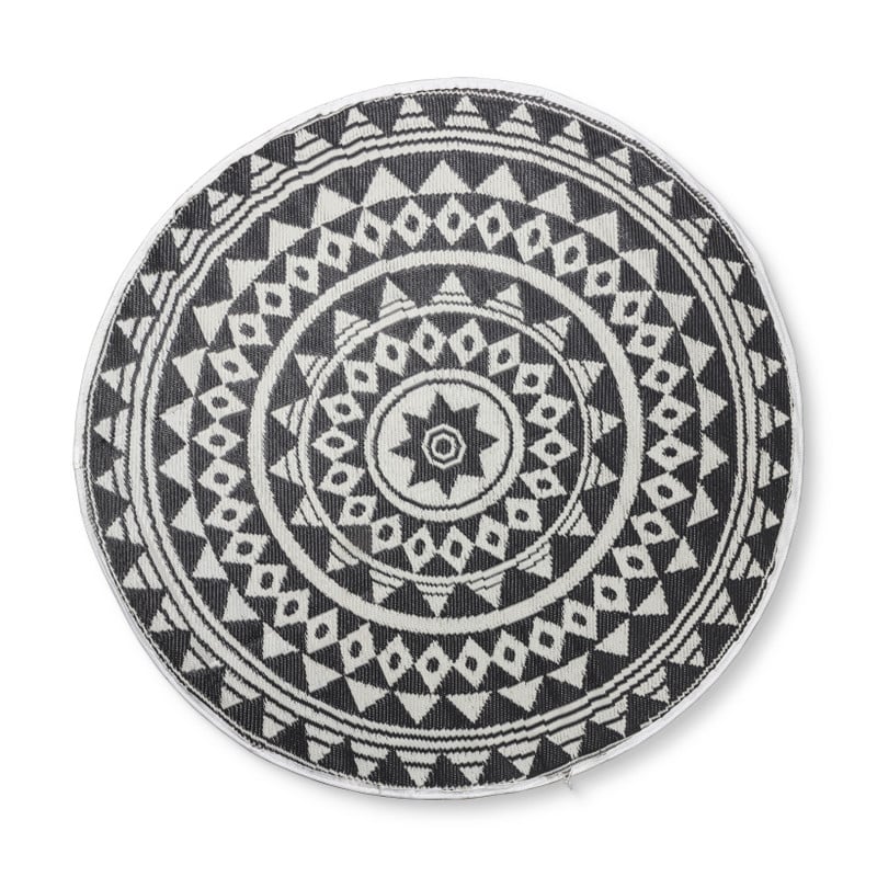 Buitenkleed mandala - zwart/wit - ø150 cm