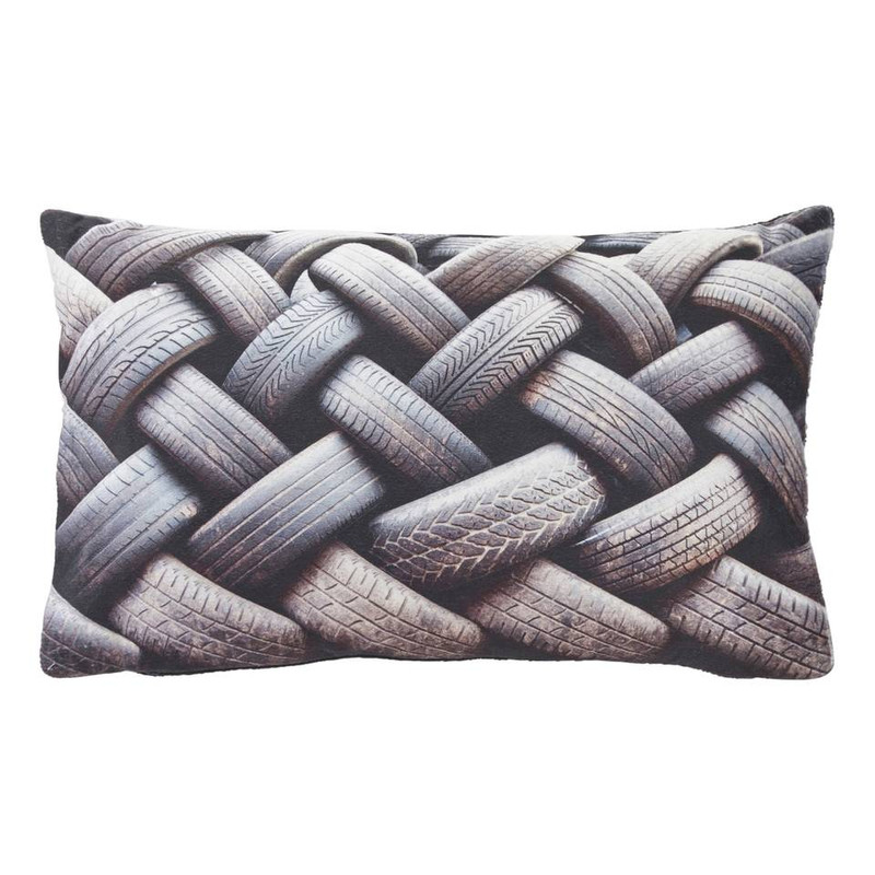 Dutch Decor sierkussen Tyres - zwart - 30x50 cm