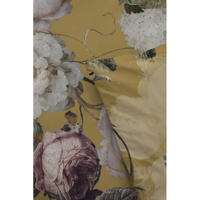 Dekbedovertrek 2-persoons - bloemen okergeel - 240x220 cm 