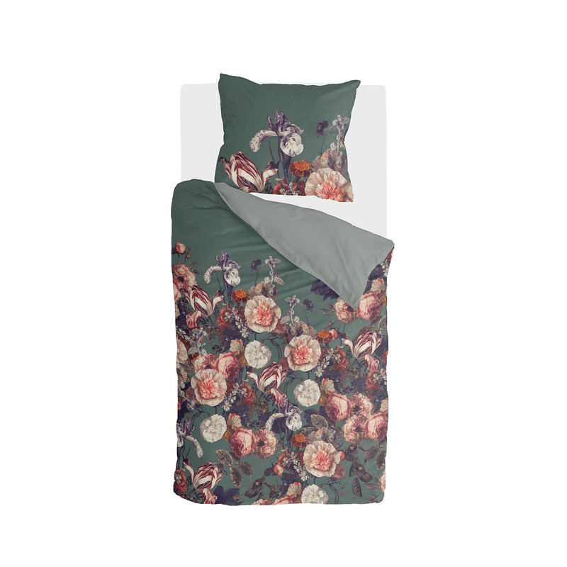 Dekbedovertrek 1-persoons - bloemen groen - 140x220 cm 