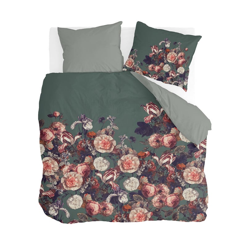 Dekbedovertrek 2-persoons - bloemen groen - 240x220 cm 