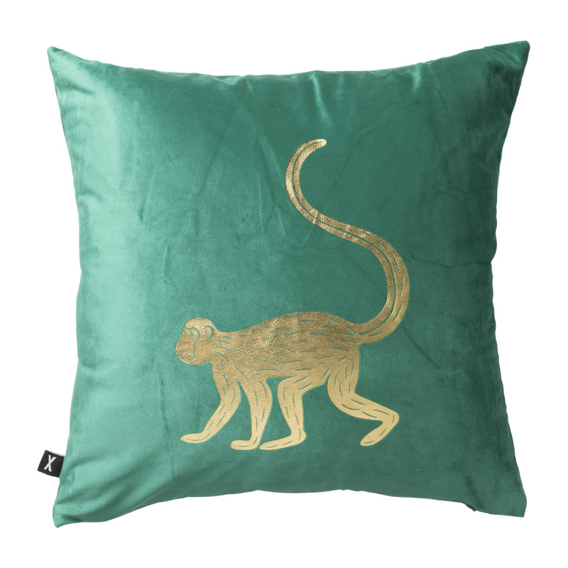 Kussen aap - groen/goud - 45x45 cm 