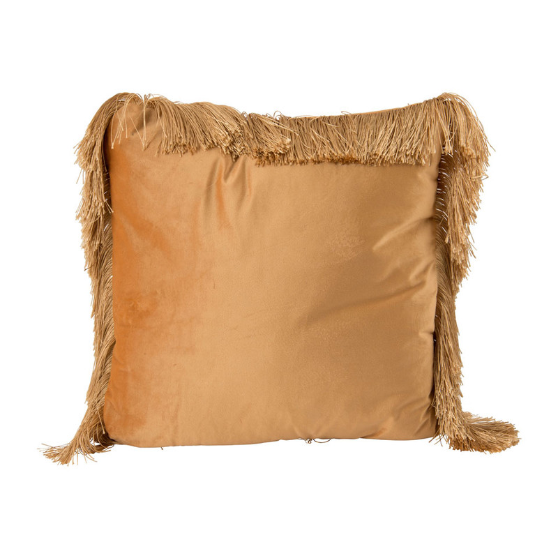 Sierkussen fluweel franjes - 45 x 45 - geel