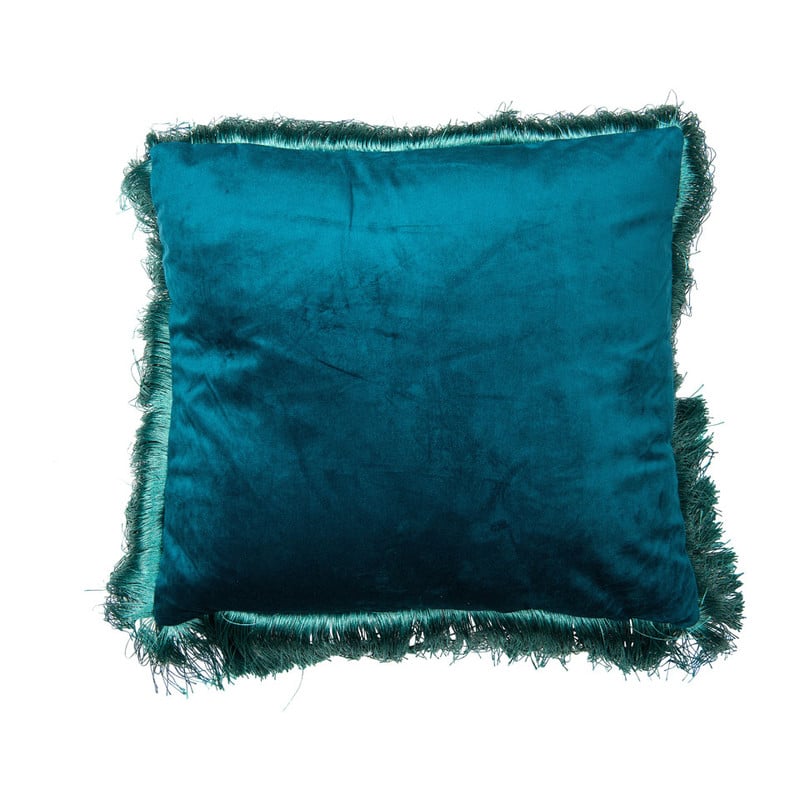 Sierkussen met franjes 45 x 45 cm - blauw -