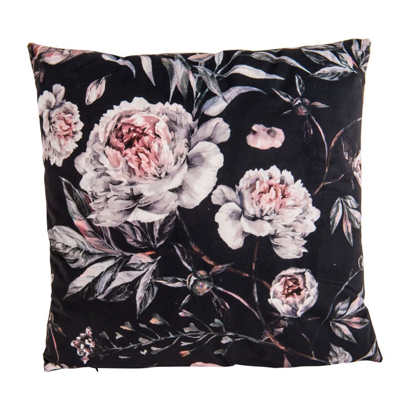 Kussen bloemenprint - grijs - 45x45 cm