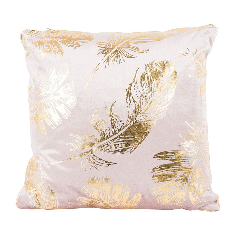Sierkussen roze veer goudkleurig - 43 x 43 cm