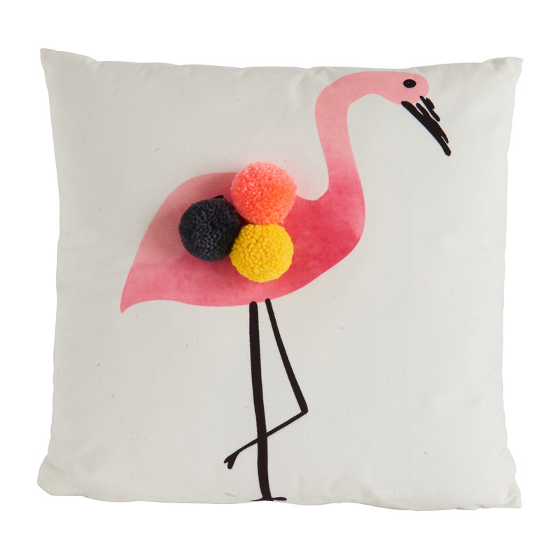 Sierkussen flamingo pompom - 40x40 cm